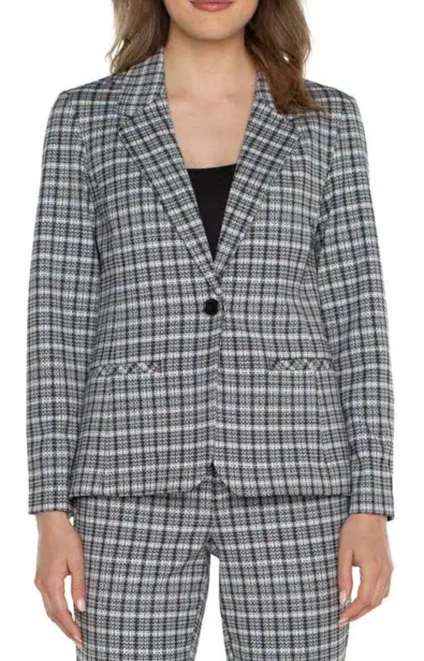 Liverpool Fitted Plaid Blazer Black White Single Breasted Unlined Women's L